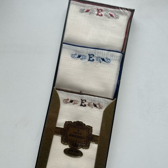 Men's Embroidered Handkerchiefs Handloom White with Red, Blue, & Brown Accents - Picture 1 of 2